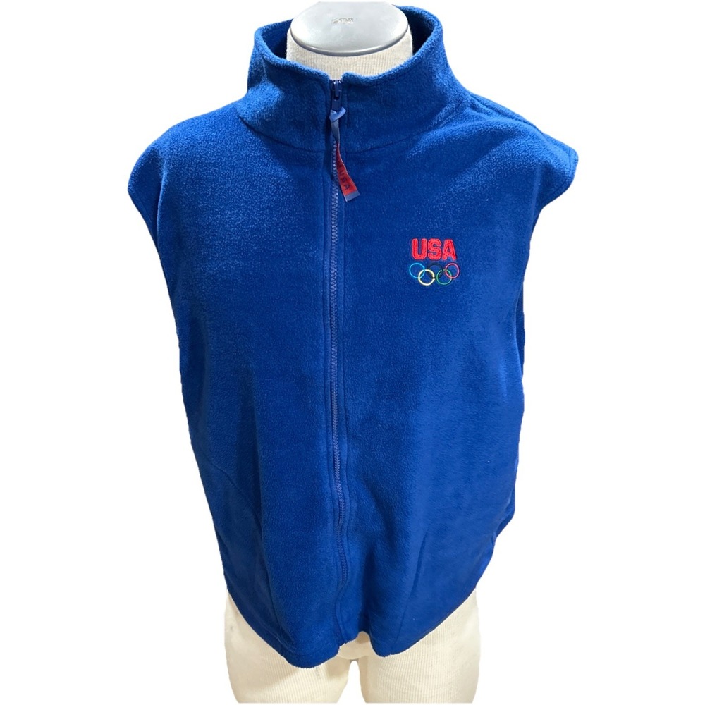 Olympic Team USA Fleece Vest Full Zip XL Blue Vintage Mens Polyester